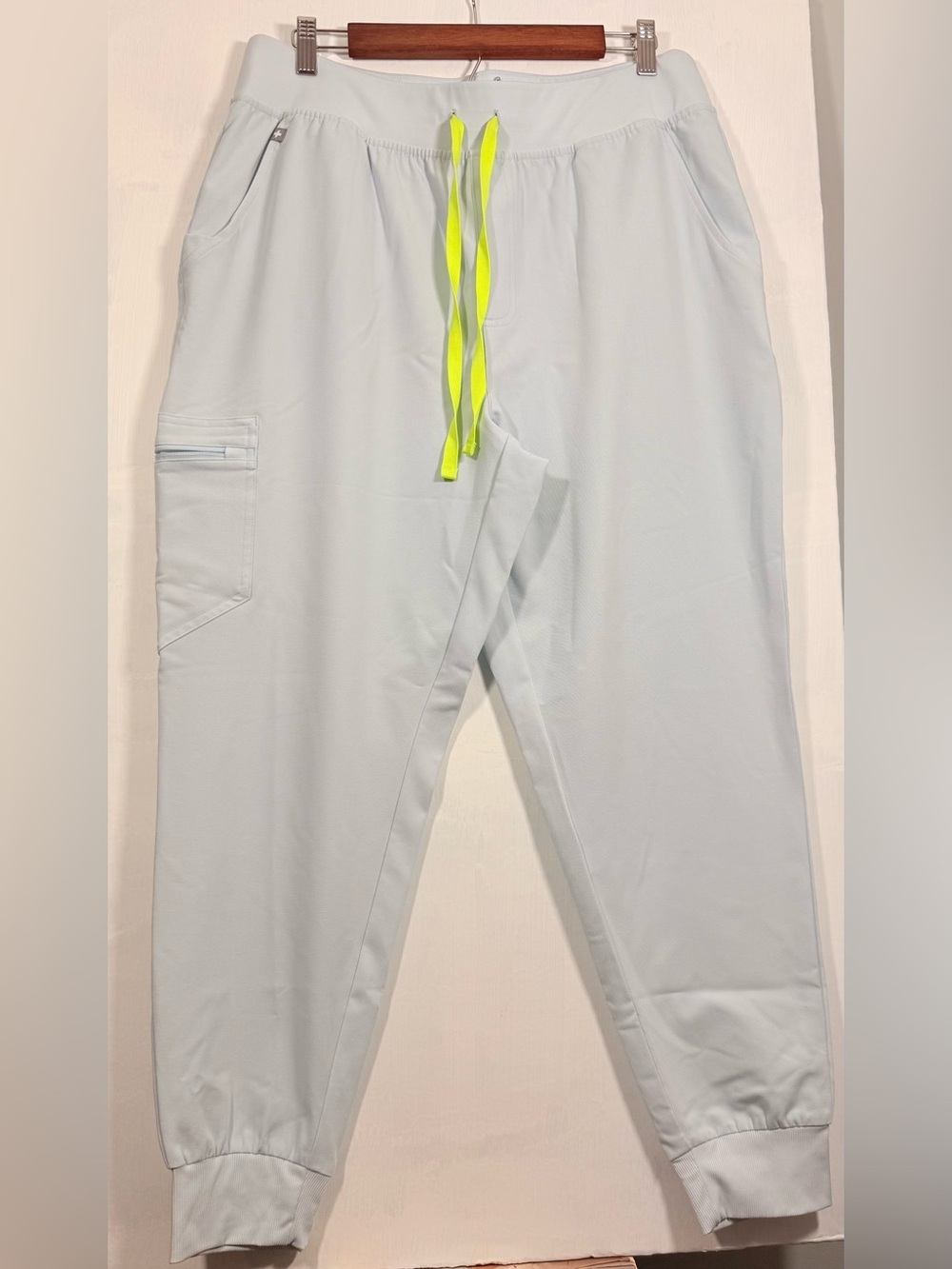 Figs Zamora Light Blue/Aqua Healthcare Worker Pants with Neon Yellow Drawstring